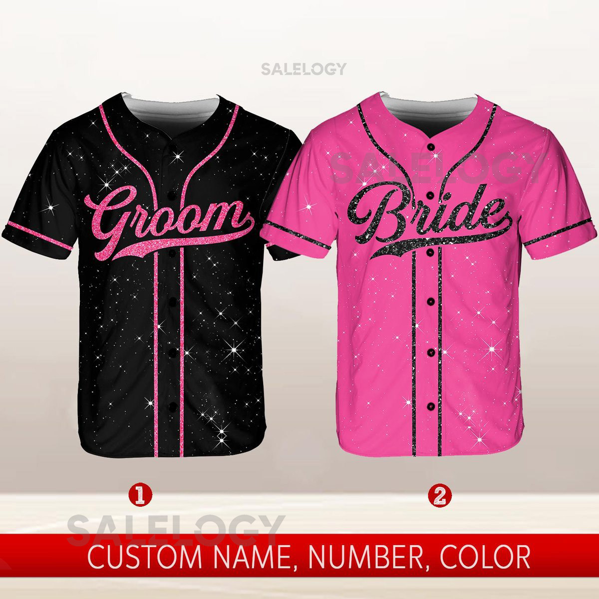 Personalized Groom and Bride Baseball Jersey Glitter Custom Jersey Baseball Jersey For Engagement Married Couple Wedding Jersey_138