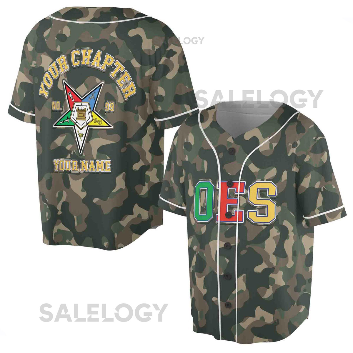 Customized Camo OES Order of the Eastern Star Baseball Jersey S-5XL_57