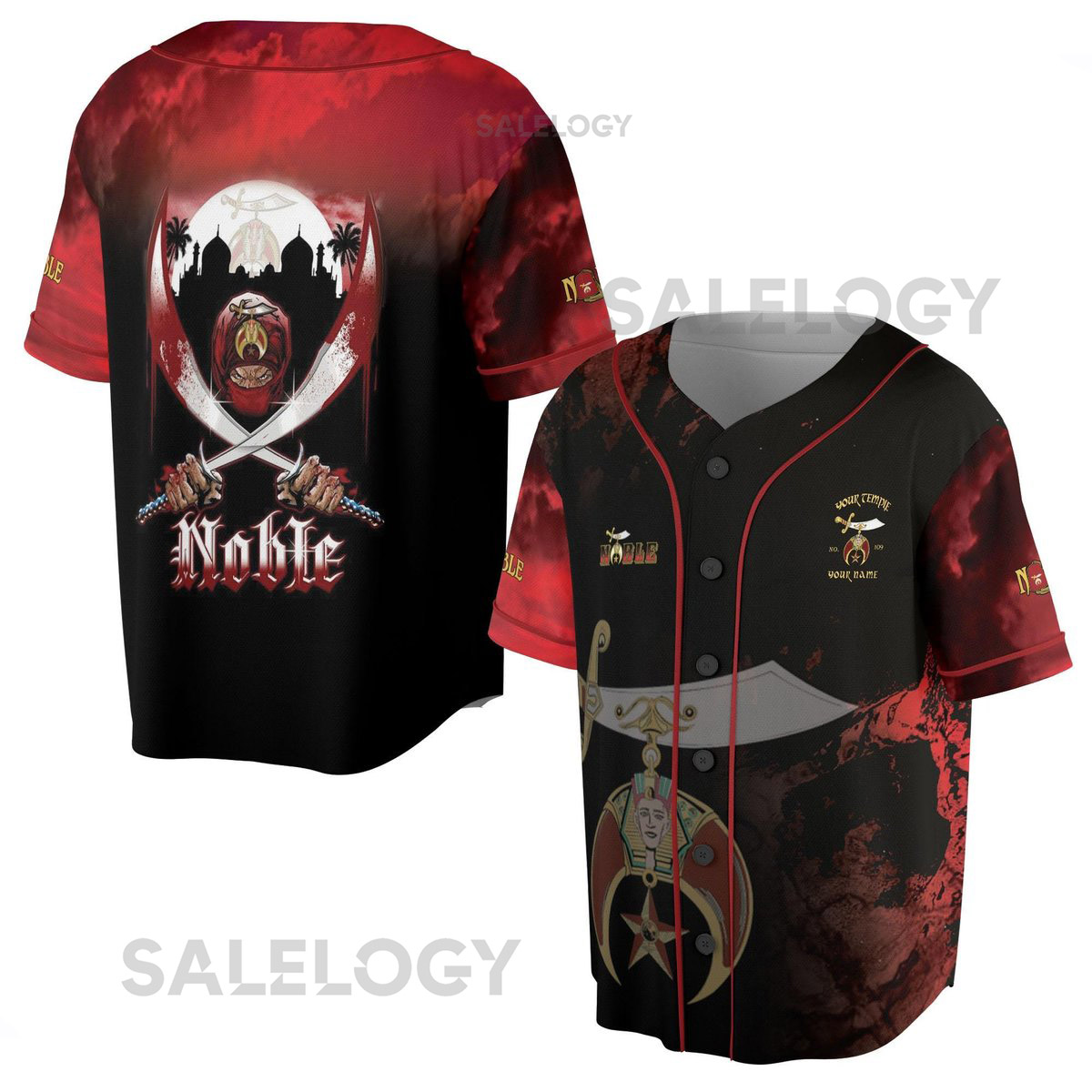 Customized Grunge Noble Shriners Dark Moon Baseball Jersey S-5XL_59