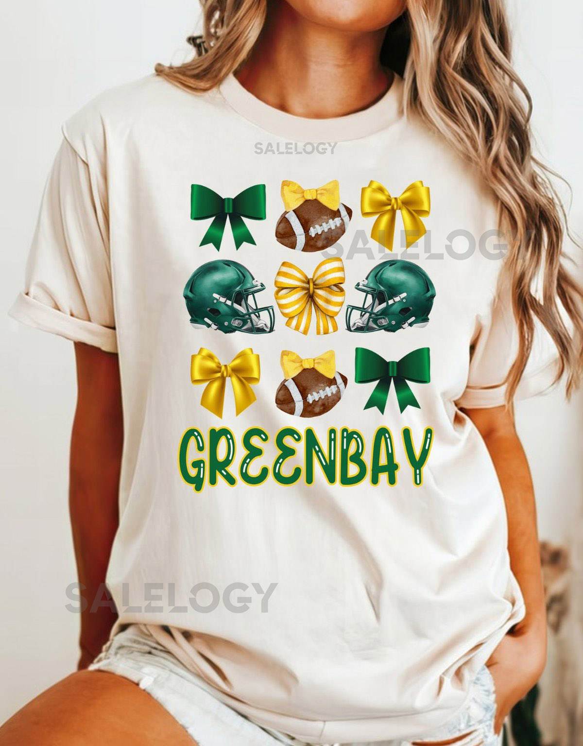 Green Bay Football Bow T-Shirt Women's Coquette Comfort Colors Tee_369