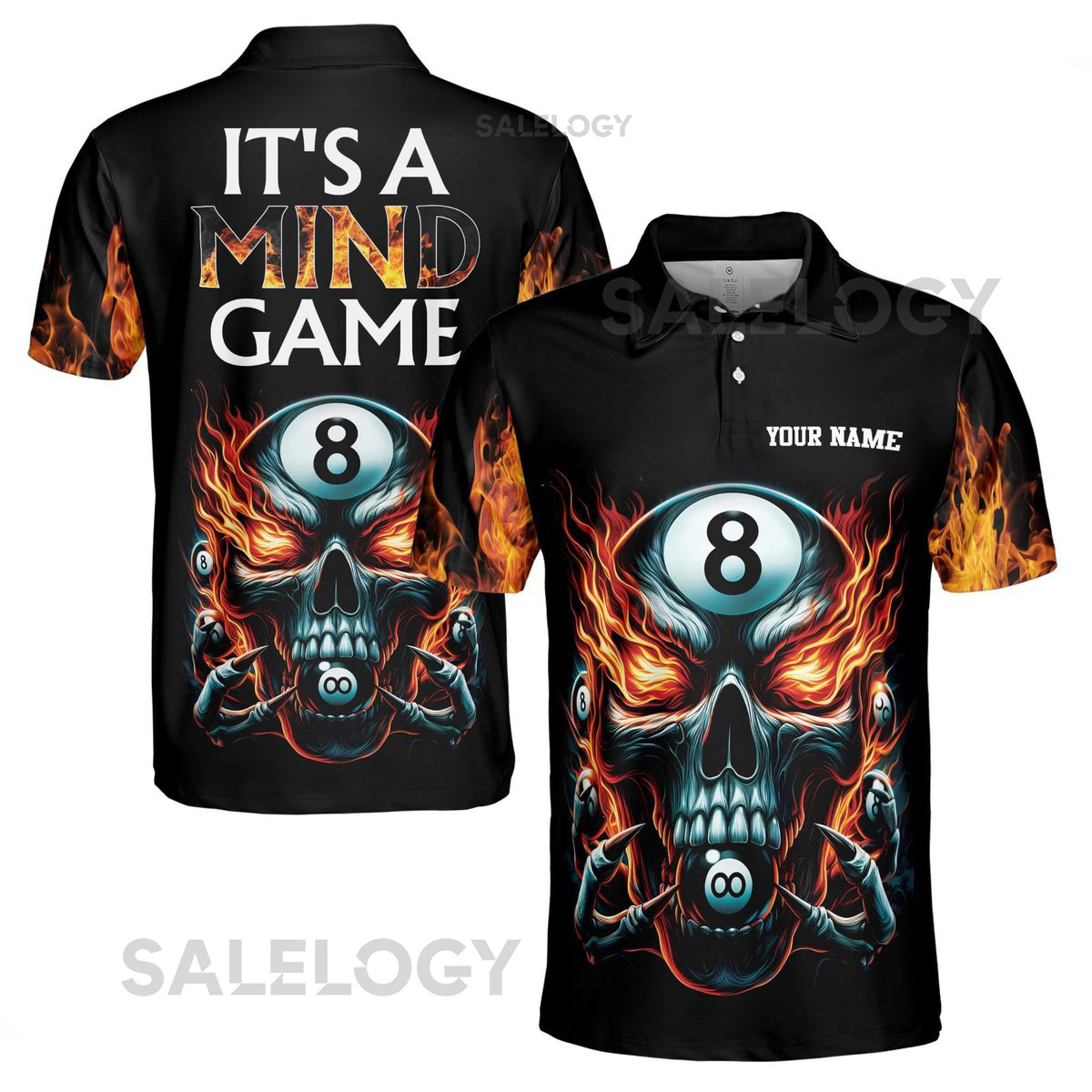 Custom Name It39s A Mind Game Skull 8-Balls Billiard Men39s Polo S-5XL_113