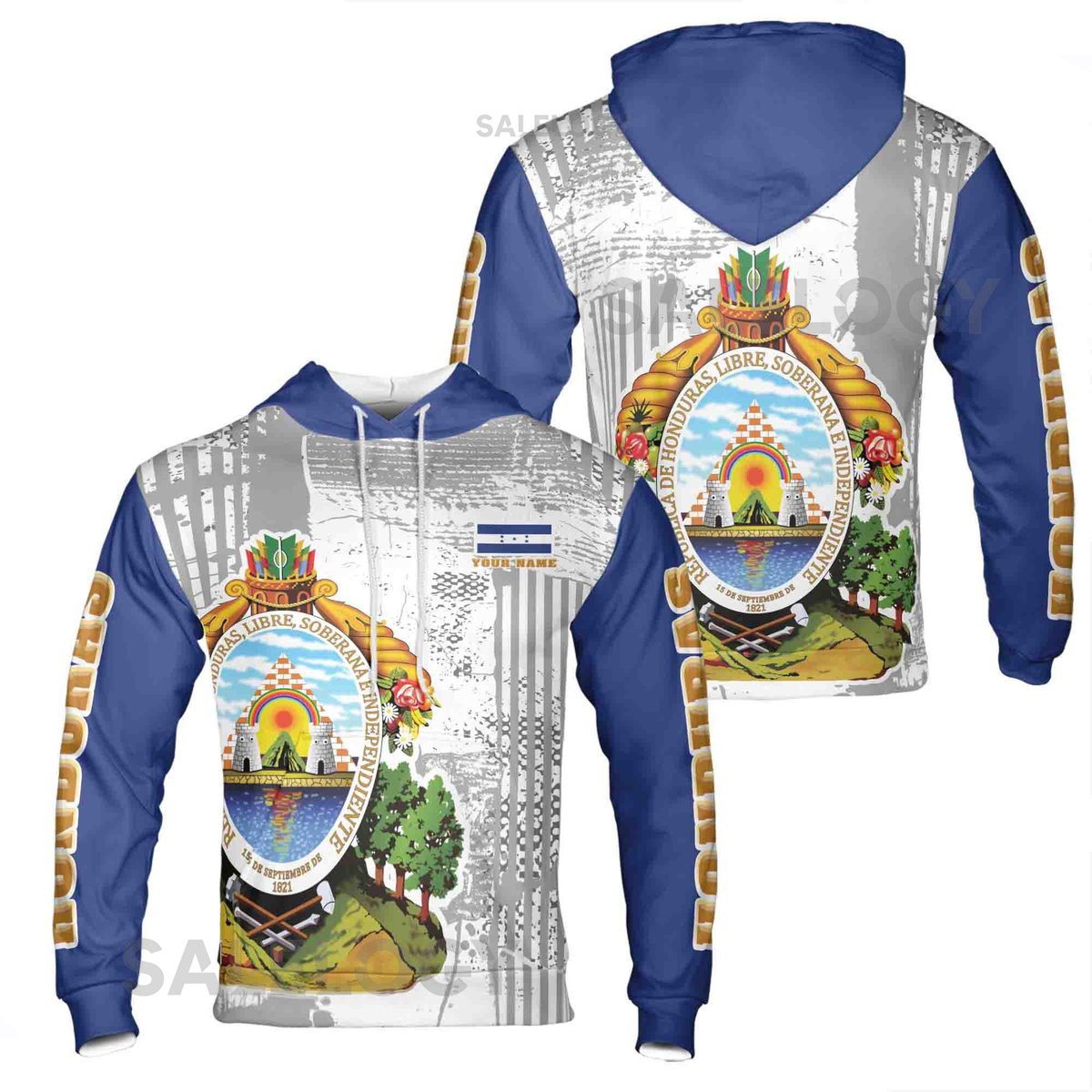 Custom Name Honduras Coat of Arms Patriotic Hoodie S-5XL_33