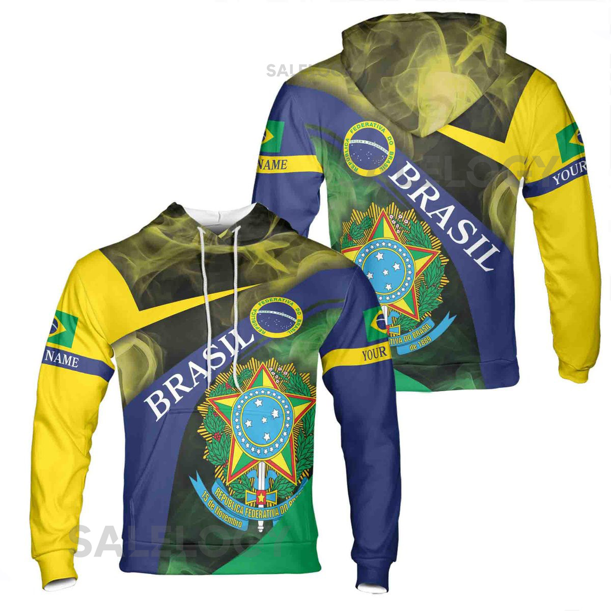 Custom Name Patriotic Brasil Coat of Arms Brazil Hoodie S-5XL_52