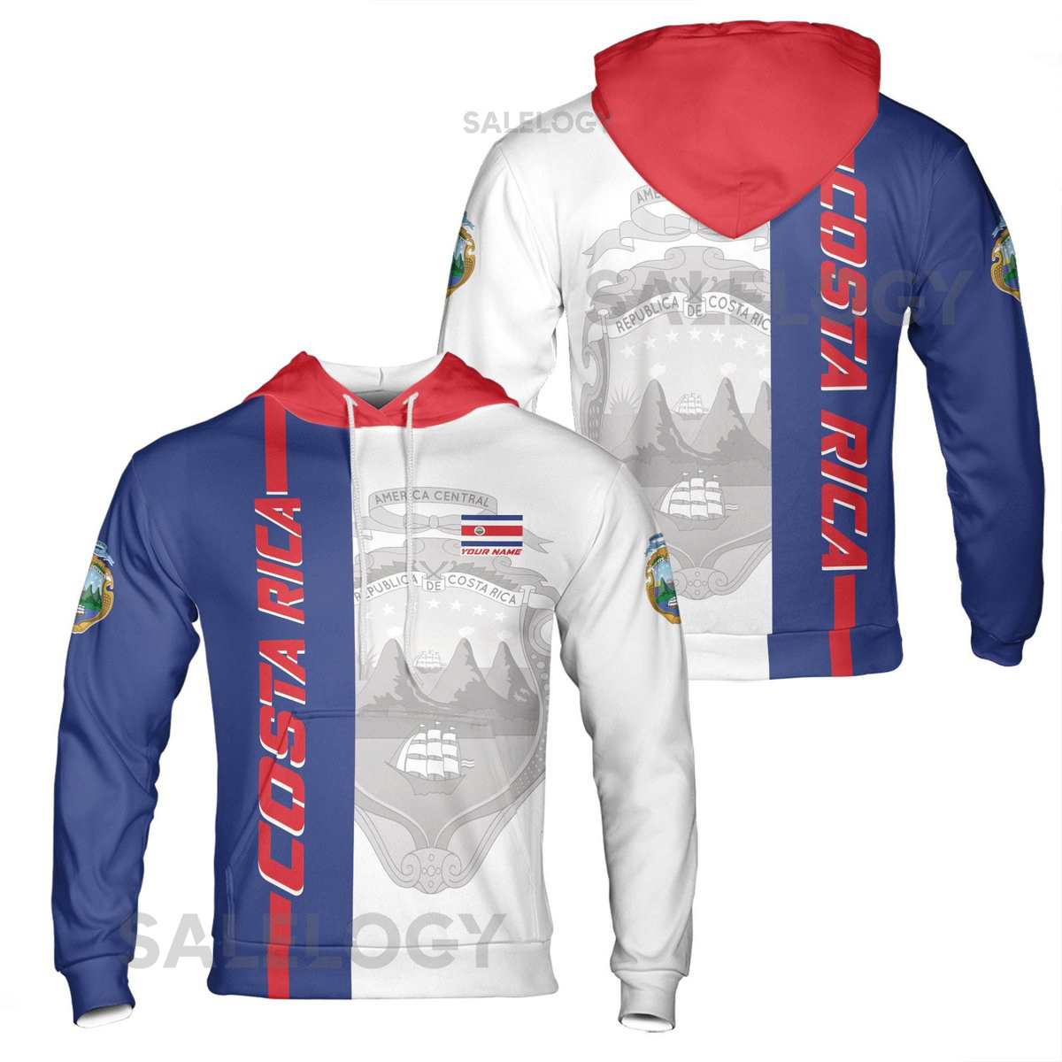 Customized Patriotic Costa Rica Coat of Arms Hoodie S-5XL_90