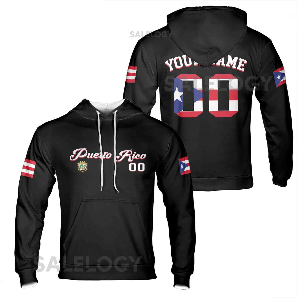 Custom Name Number Patriotic Puerto Rico Love Hoodie S-5XL_51