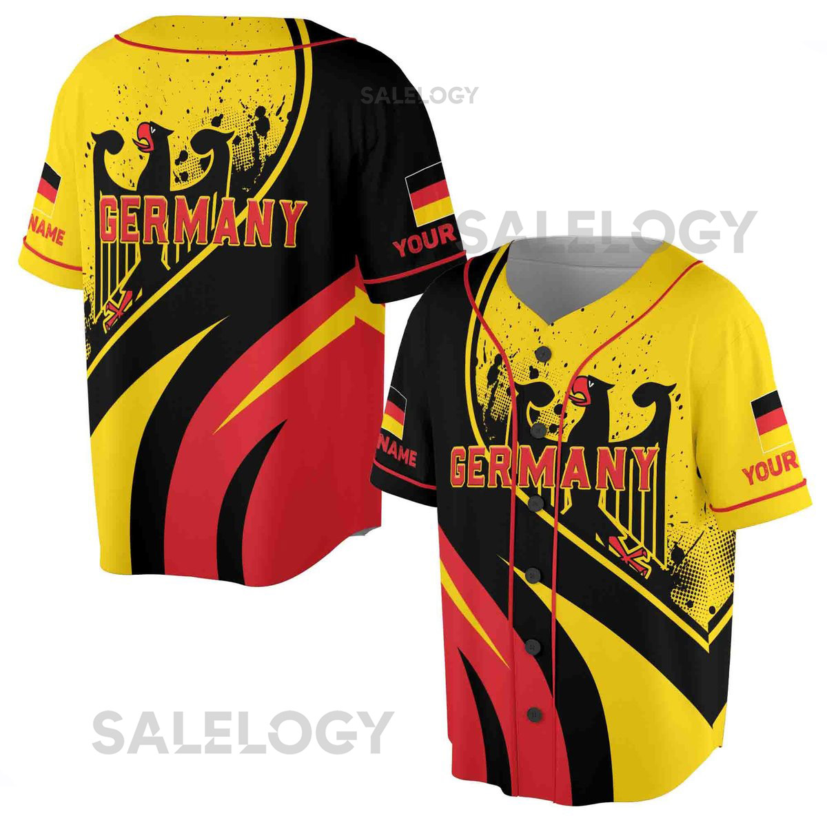 Custom Name Patriotic Germany Coat of Arms Grunge Baseball Jersey S-5XL_32