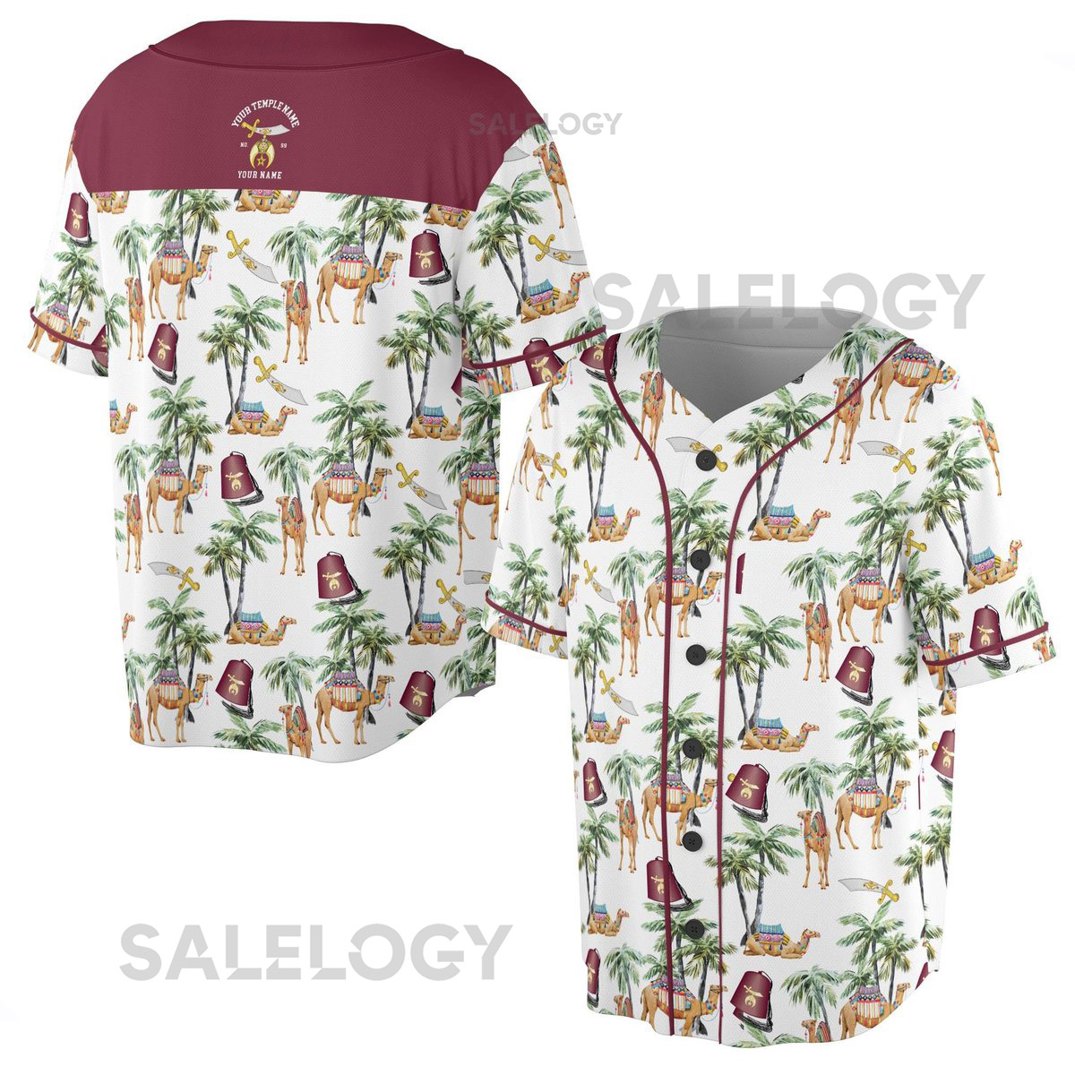 Personalized Noble Shriner Palm Tree With Camel Arabic Baseball Jersey S-5XL_98