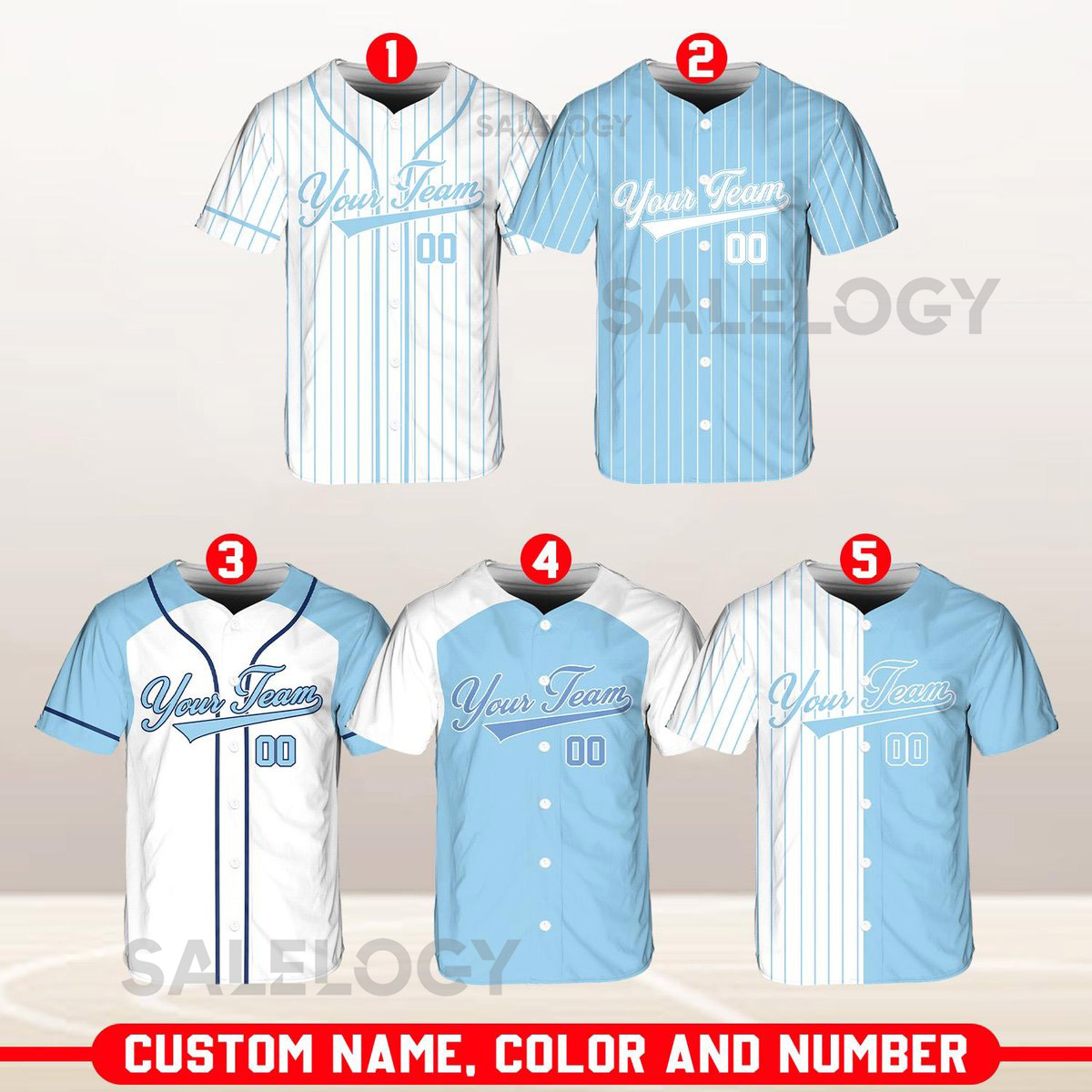Custom Team Name And Number Baseball Jersey Personalized T-shirt Uniform For Baseball Fans Design White And Light Blue Baseball Jersey_10