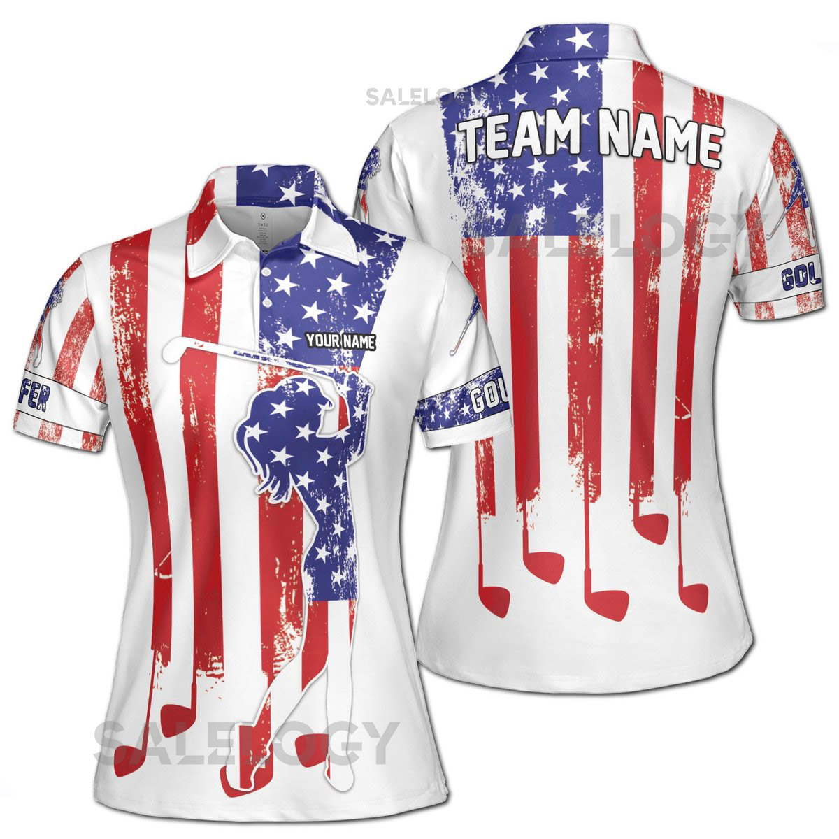 Personalized Lady Play Golf America Pattern Women's Polo Shirt S-5XL_553