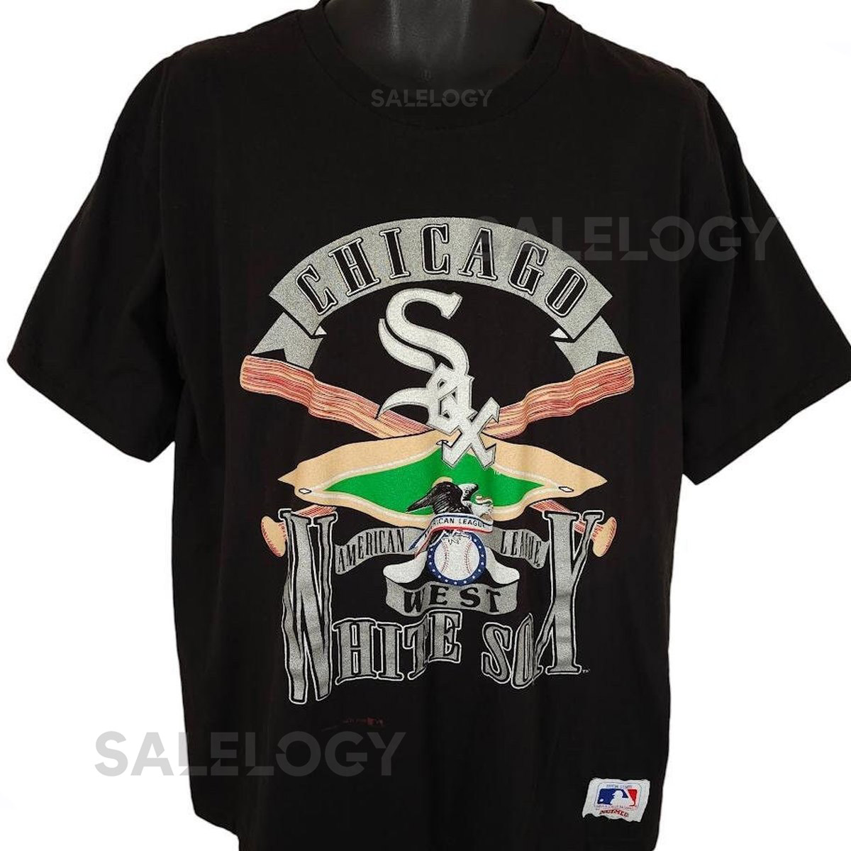 Vintage Chicago White Sox T Shirt Mens Size Large Black 90s OVERSIZED Made In USA_465