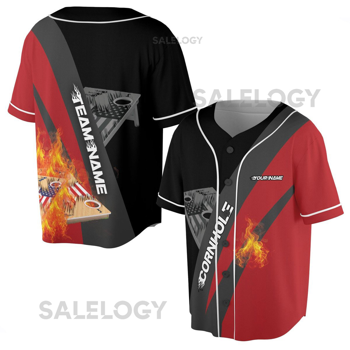 Personalized Cornhole Board On Fire Baseball Jersey S-5XL_90