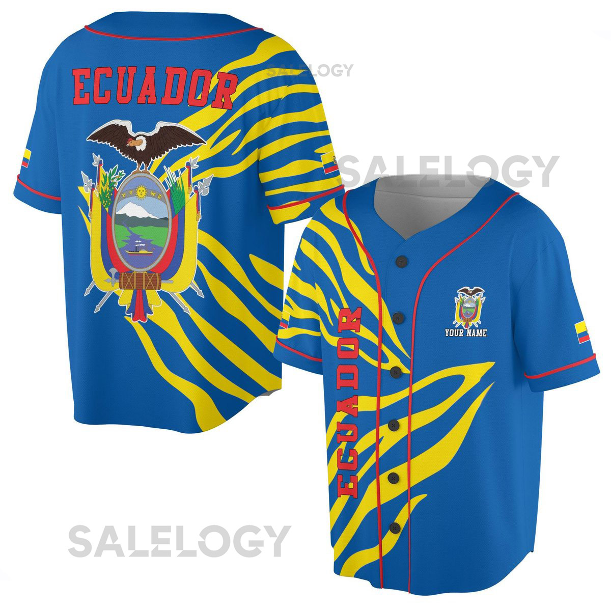 Custom Name Patriotic Ecuador Coat of Arms Baseball Jersey S-5XL_31