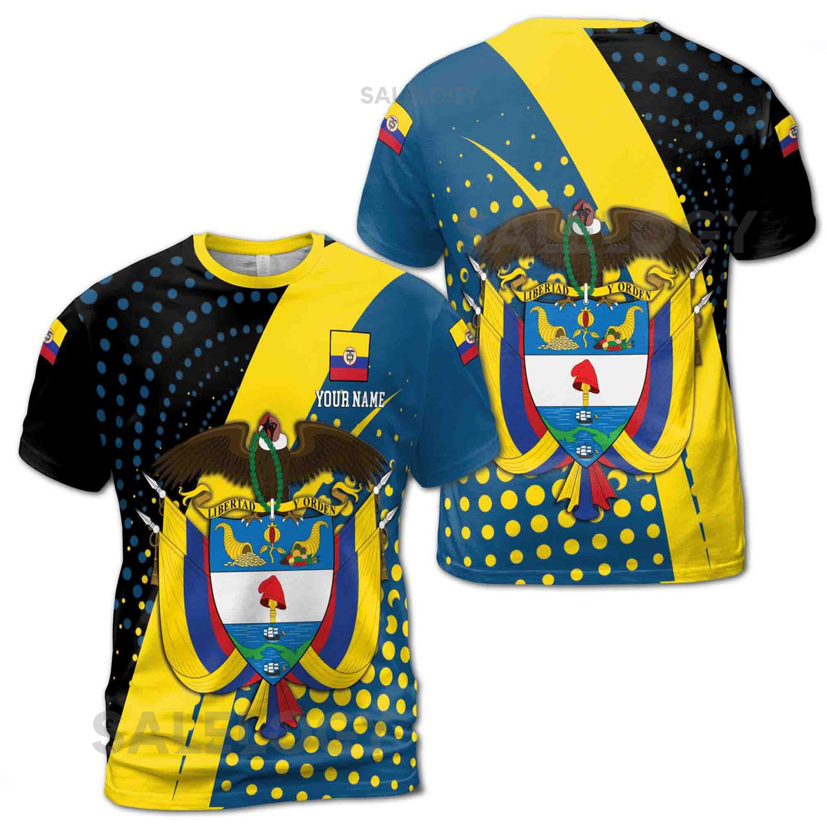 Custom Name Patriotic Colombia Coat of Arms Men39s T-shirt S-5Xl_79
