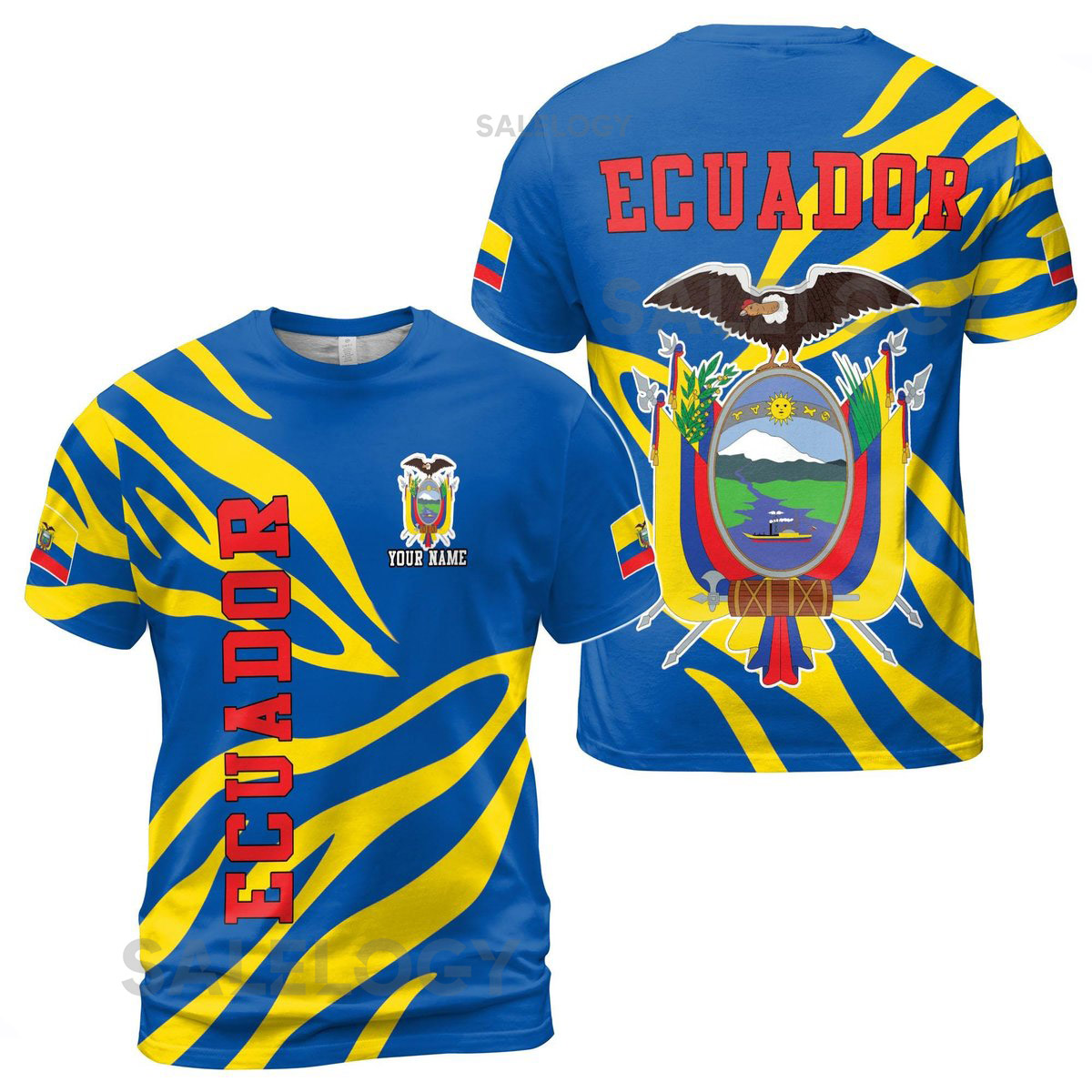 Custom Name Patriotic Ecuador Coat of Arms Men39s T-shirt S-5XL_81