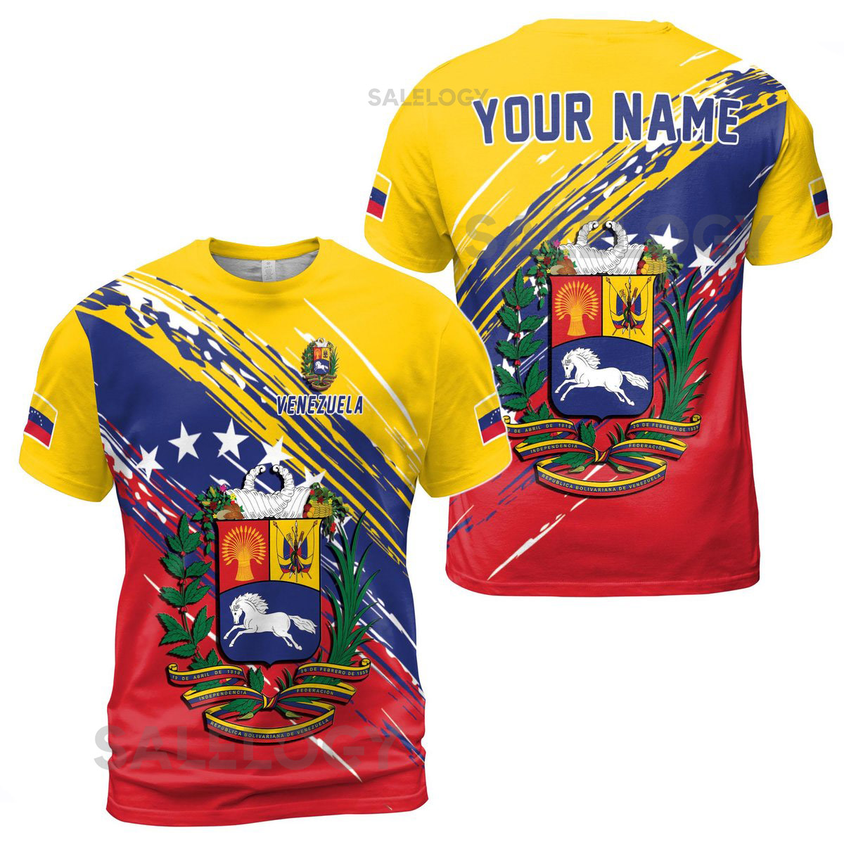 Custom Name Patriotic Venezuela Coat of Arms Men39s T-shirt S-5XL_84