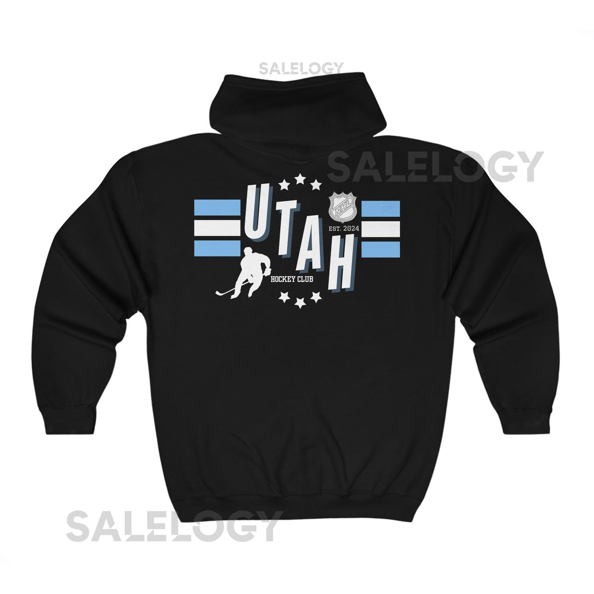 Black Utah Hockey Club Zip Up Hoodie Sports Fan Apparel_48
