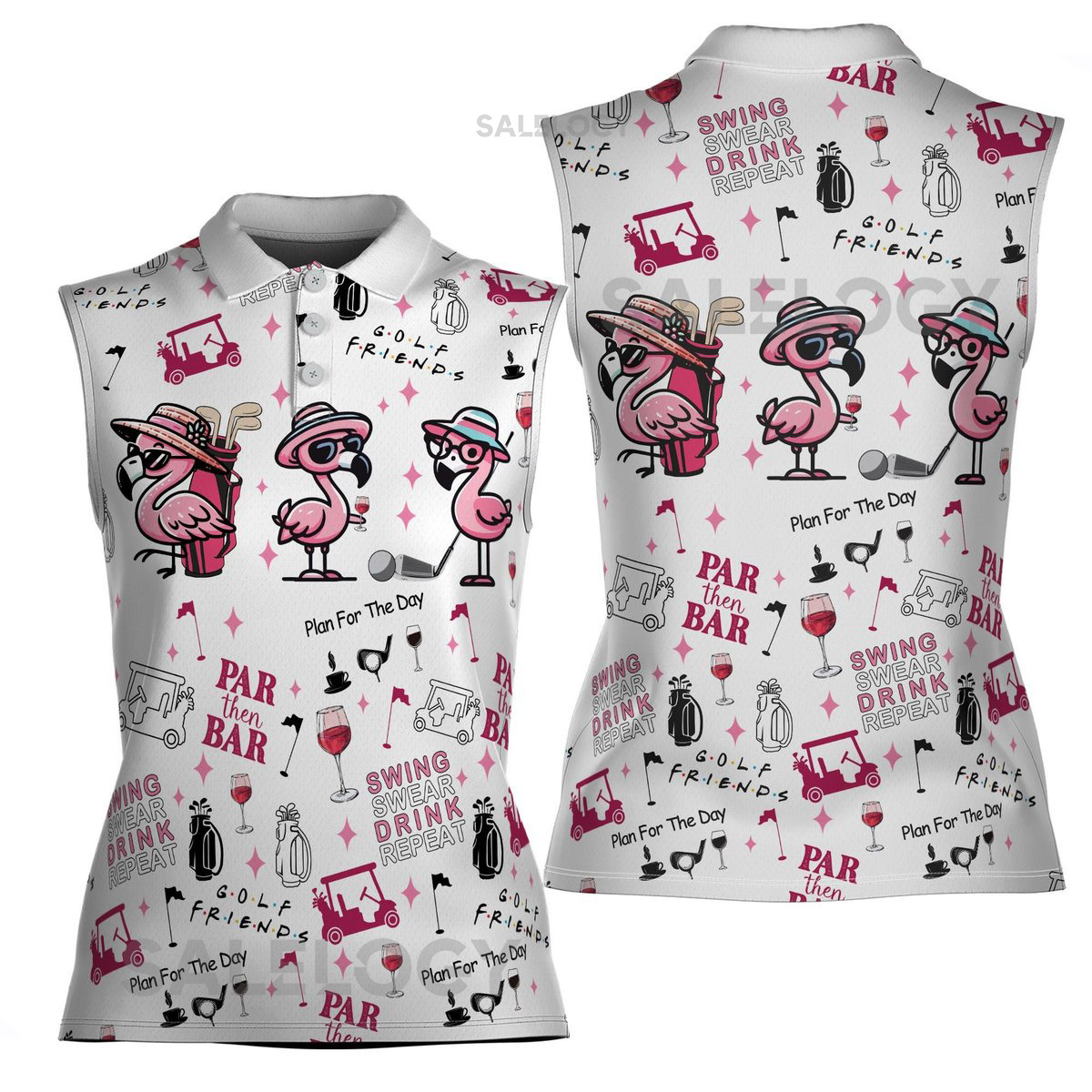 Funny Adorable Flamingo Par Then Bar Women Sleeveless Polo XS-4XL_482