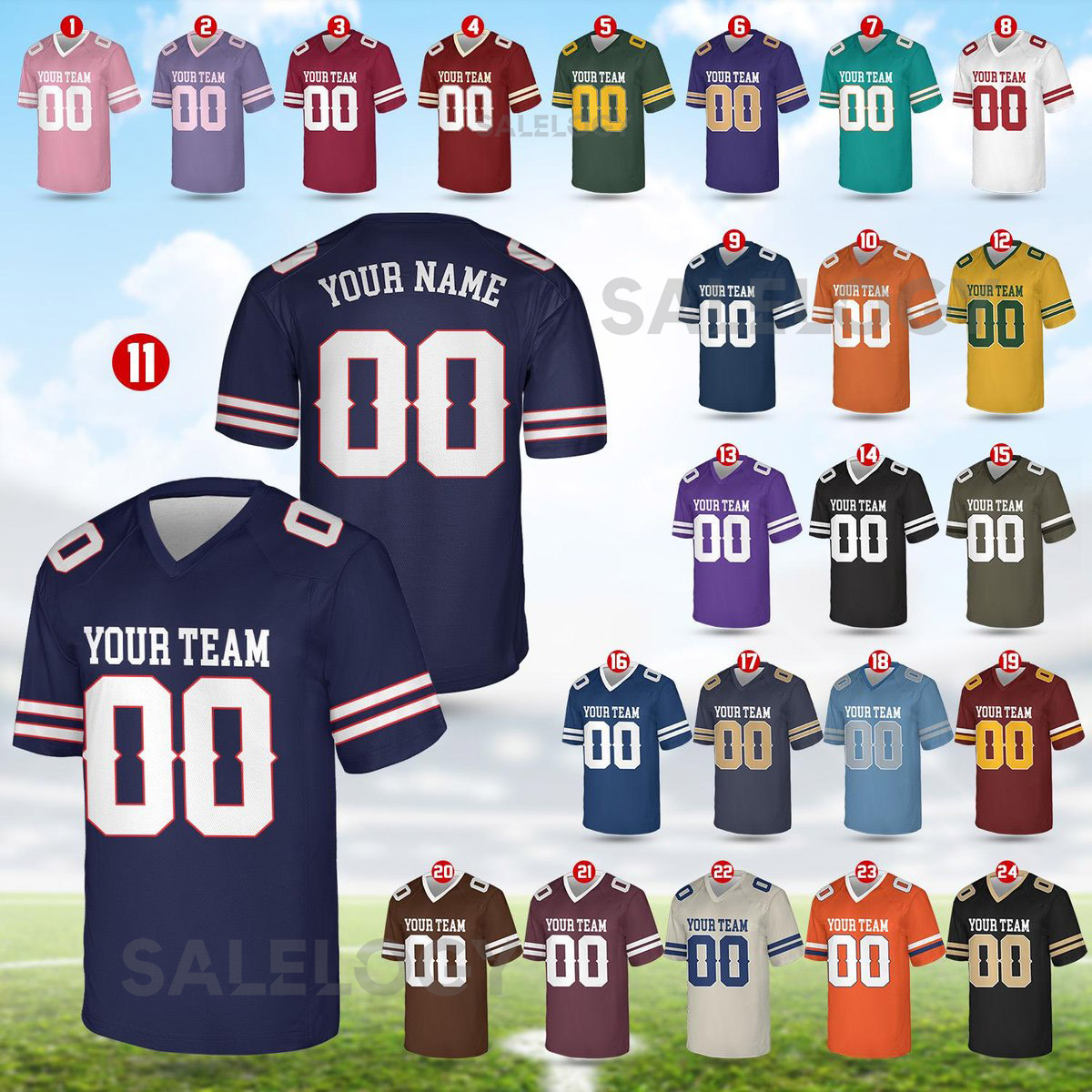 Personalized Football Team Custom Team Name And Number Football Jersey V-neck Short Sleeve Jersey Shirt Football Jerseys_2