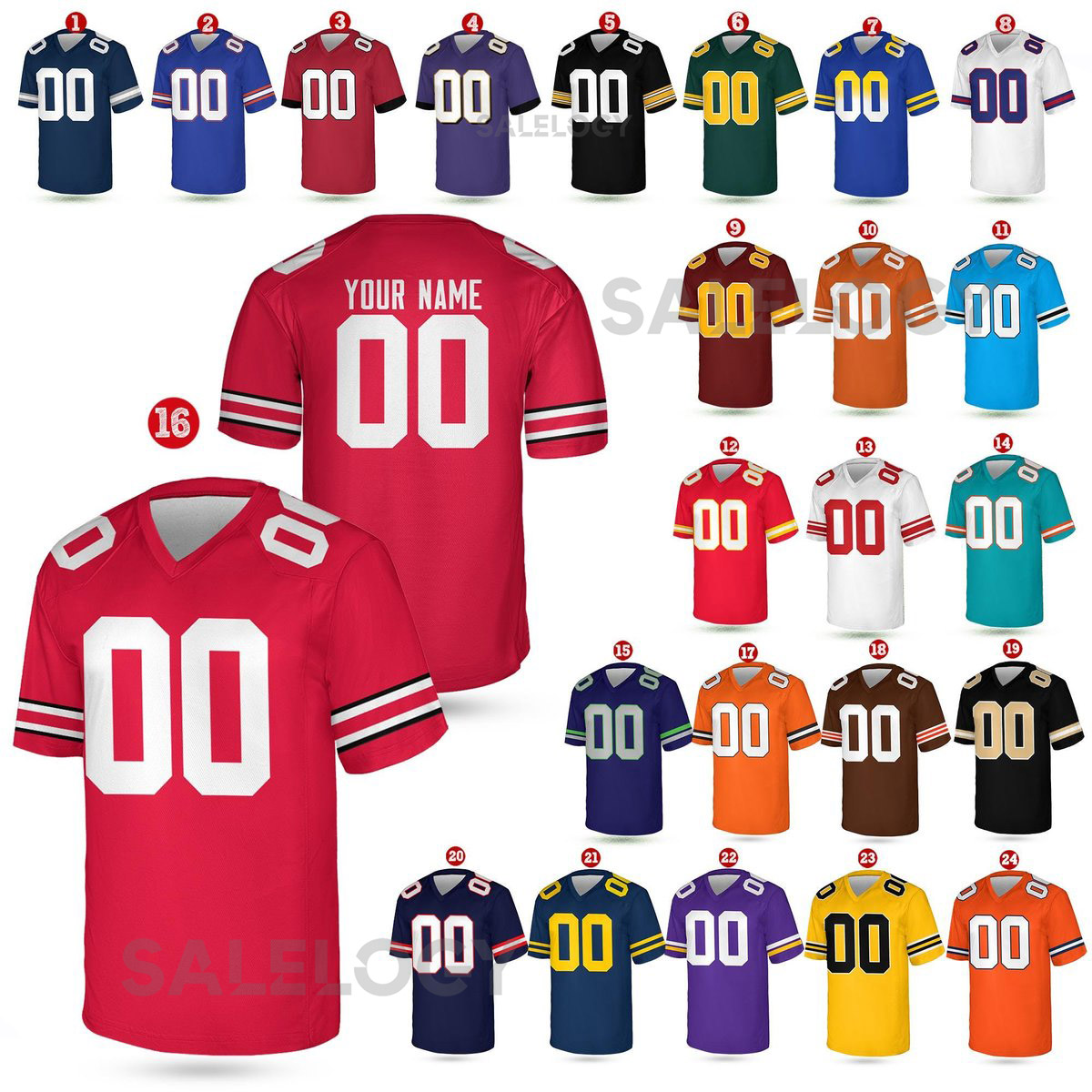 Personalized Football Team Custom Team Name And Number Football Jersey V-neck Short Sleeve Jersey Shirt Football Jerseys_3