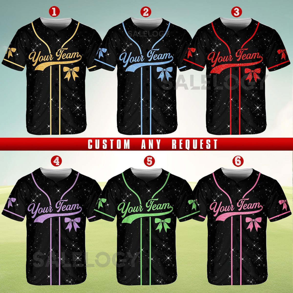 Personalized Team Name Number Bow Ribbon Baseball Jersey Custom Cheer Baseball Jersey Glitter Jersey Printed Glitter Not Glitter Fabric_675