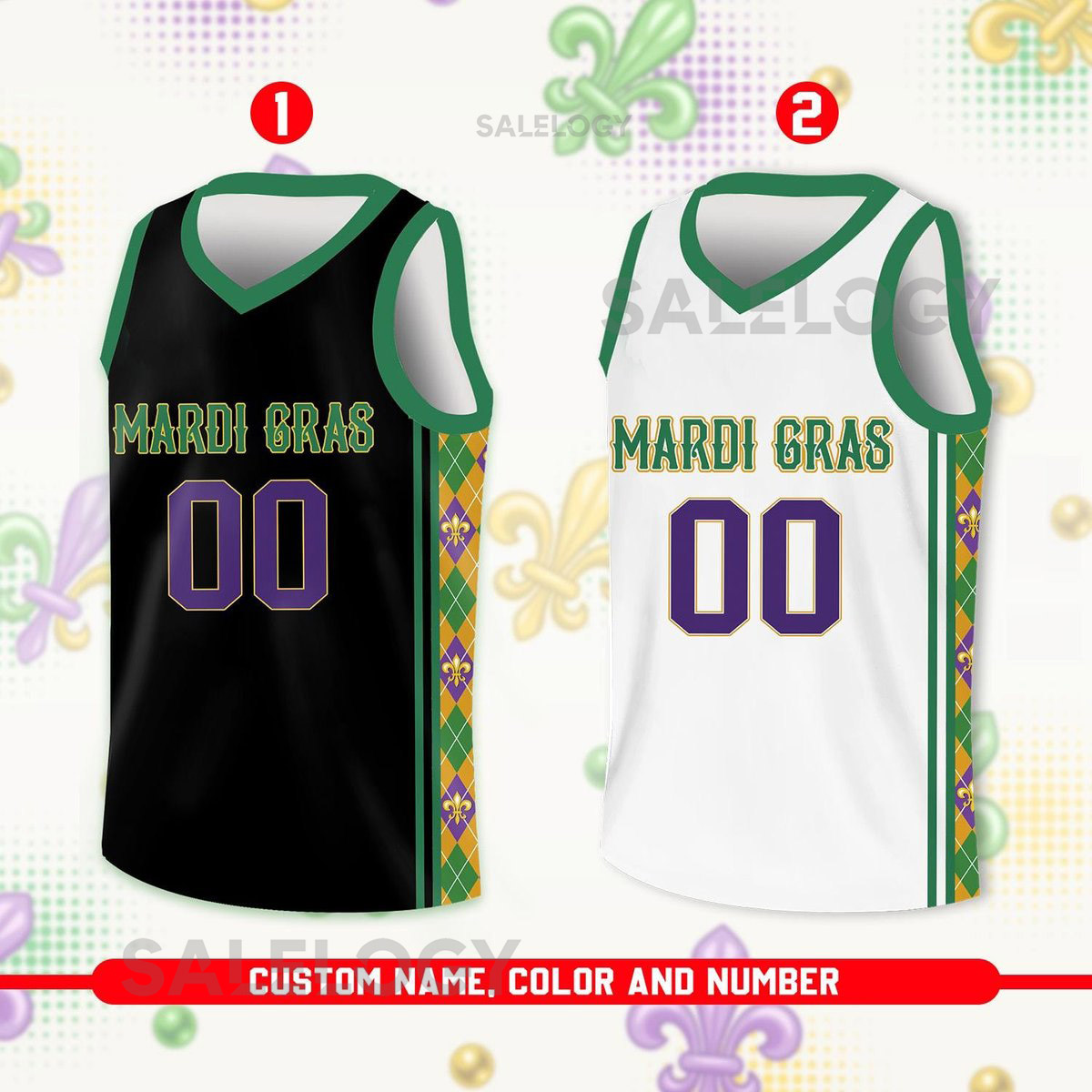 Custom Mardi Gras Basketball Jersey Team Name Number Basketball Jersey Team Basketball Jersey for Mardi Gras Parade New Orleans_188