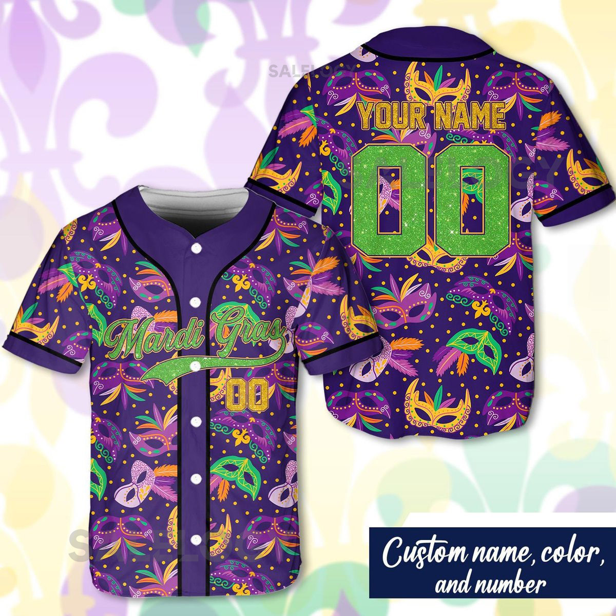 Personalized Mardi Gras Baseball Jersey Custom Name And Number Baseball Jersey Mardi Gras Carnival Jersey Gift For Family Matching_204