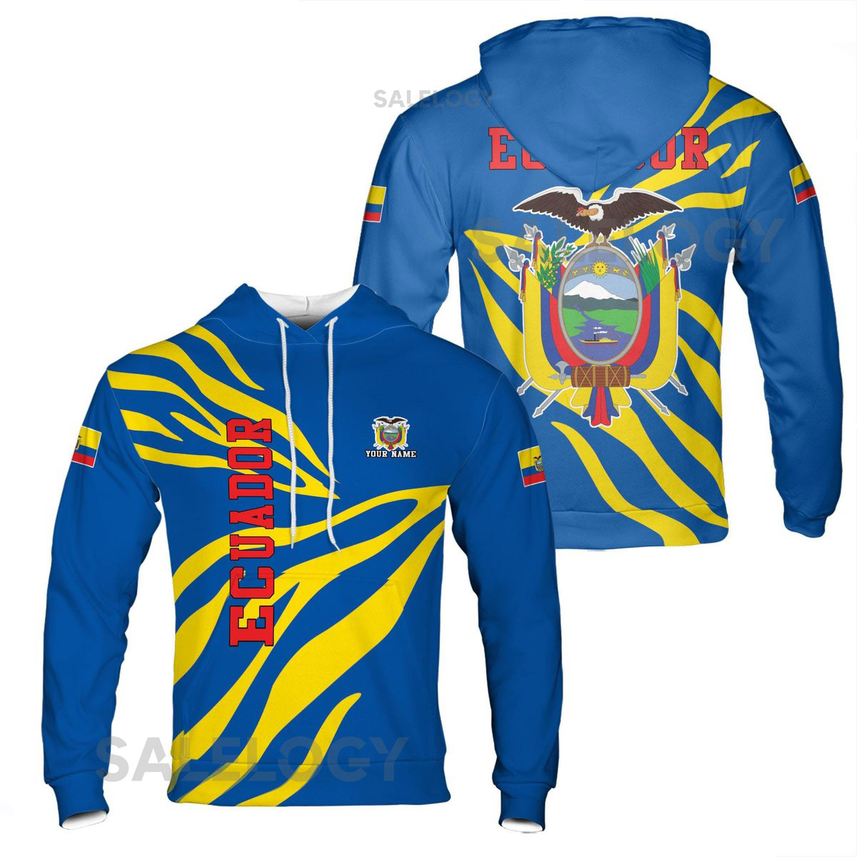 Custom Name Patriotic Ecuador Coat of Arms Hoodie S-5XL_56