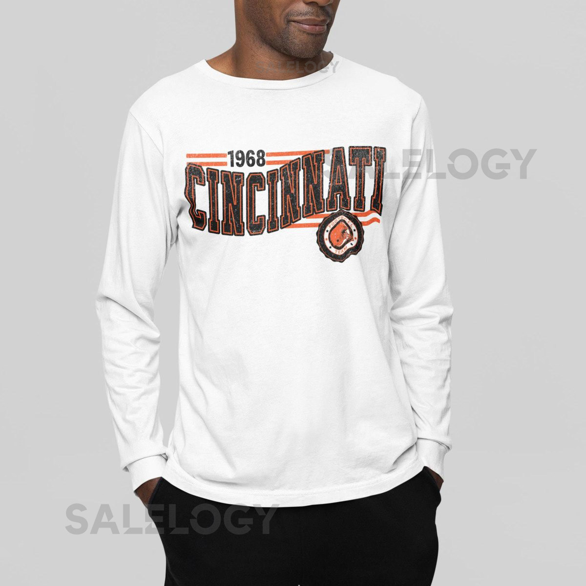 Cincinnati Football Retro Crewneck Long Sleeve Bengal Retro Long Sleeve Shirt Cincinnati Unisex Shirt Game Day T-Shirt Bengal Fan Gift_531
