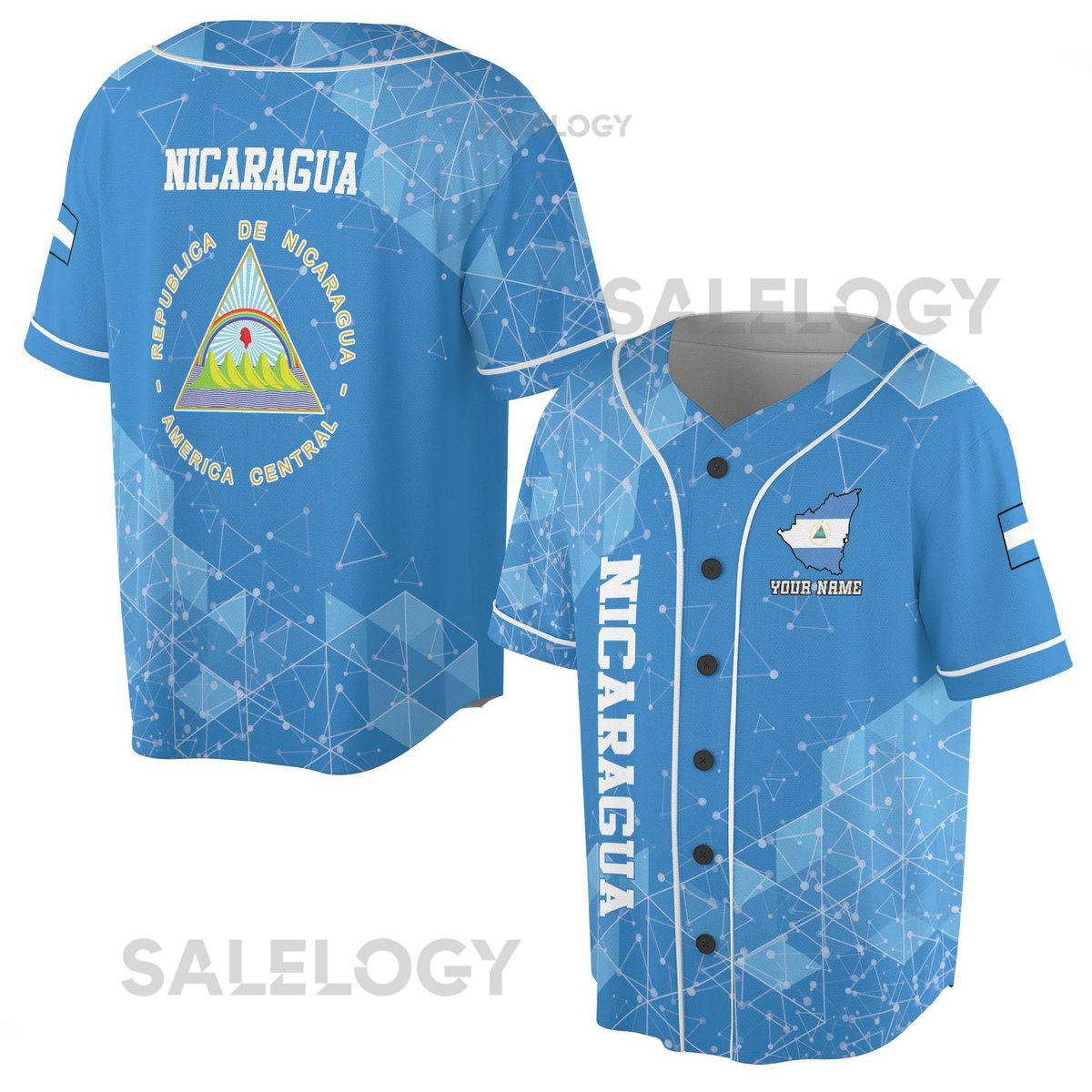 Custom Name Patriotic Nicaragua Coat of Arms Baseball Jersey S-5XL_33