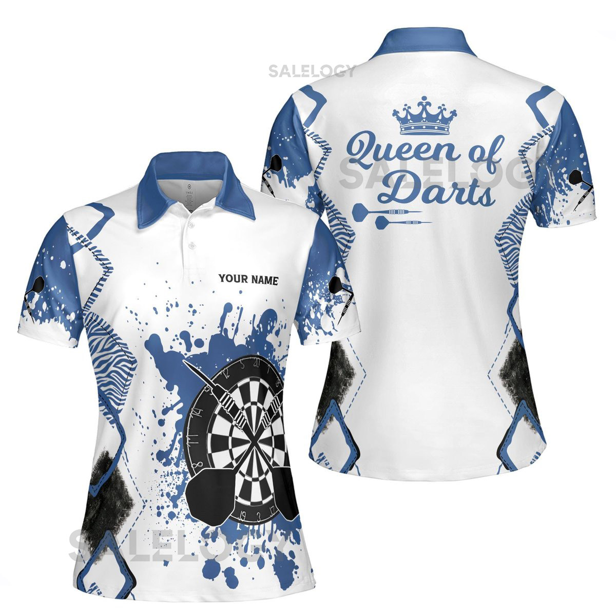 Custom Name Queen of Darts Colorful Spatter Women39s Polo Shirt S-5XL_164