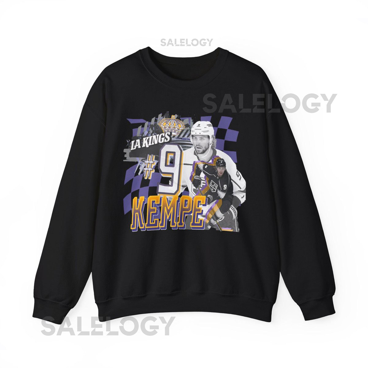 Adrian Kempe LA Kings Hockey -- Los Angeles Kings -- Vintage 90s Style Gretzky Era - Forum Blue Crown - Old School Logo Oversized Sweatshirt_4