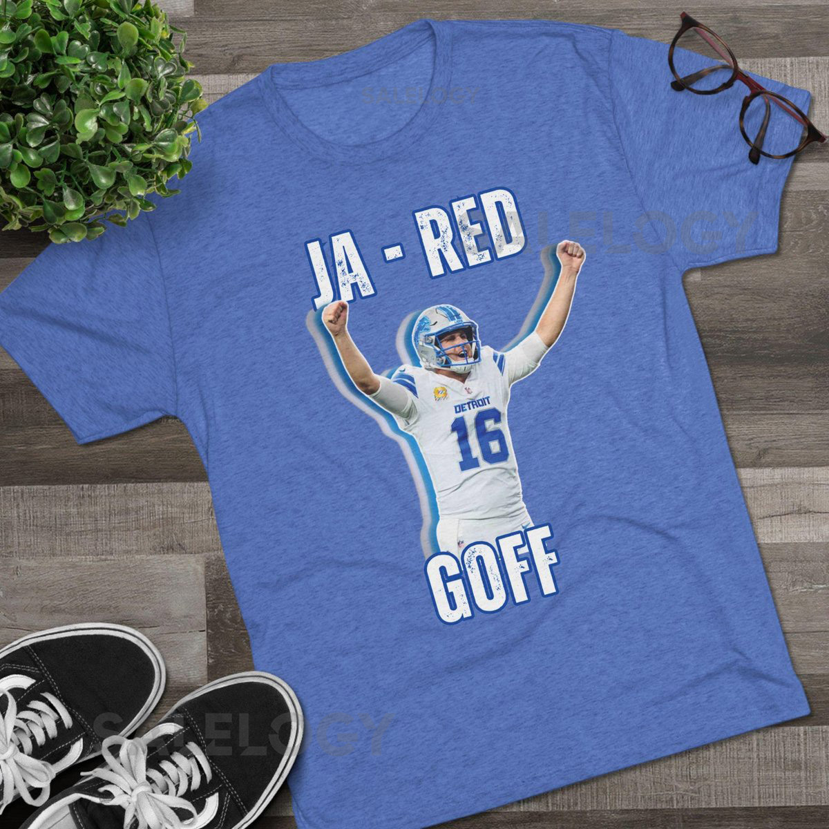 Detroit Lions Jared Goff Tri-Blend Tee Football Fan Gift_262
