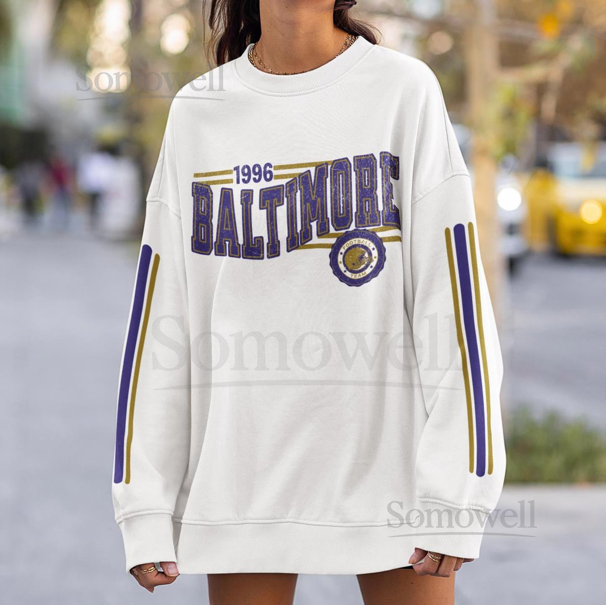 Baltimore Football Retro Crewneck Sweatshirt Raven Retro Stripe Sleeve Sweatshirt Baltimore Unisex Shirt Game Day Shirt Raven Fan Gift_112