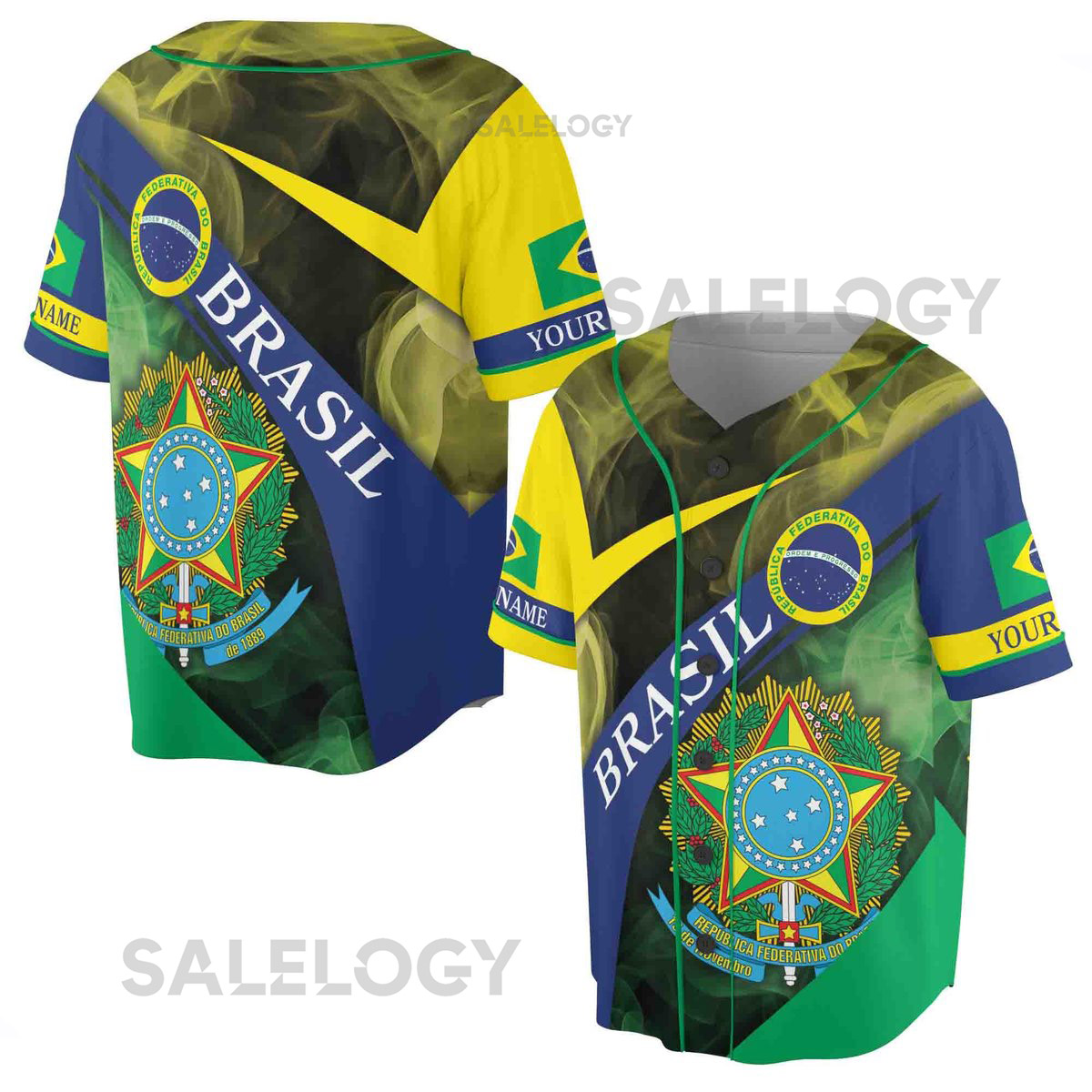 Custom Name Patriotic Brasil Coat of Arms Brazil Basbeball Jersey S-5XL_28