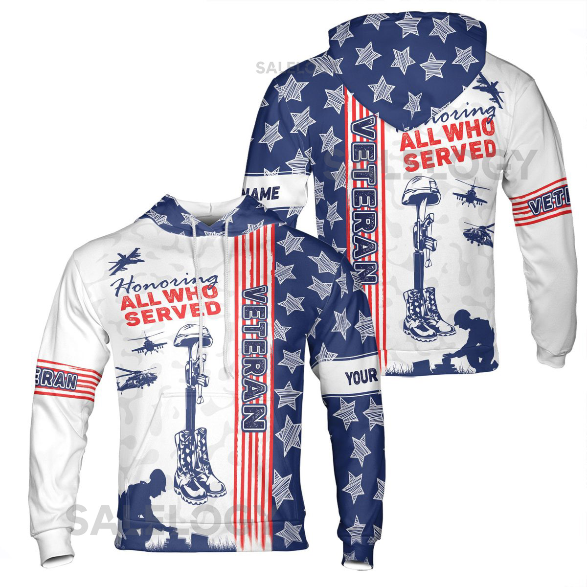 Custom Name American Veteran Honoring All Who Serve Hoodie S-5XL_3