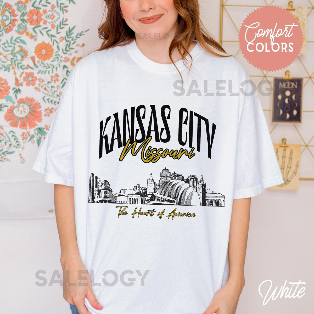 Oversized Kansas City Skyline T-Shirt Vintage Varsity Crewneck Unisex Missouri State Comfort Colors Tee Retro Kansas City Fan Shirt_692
