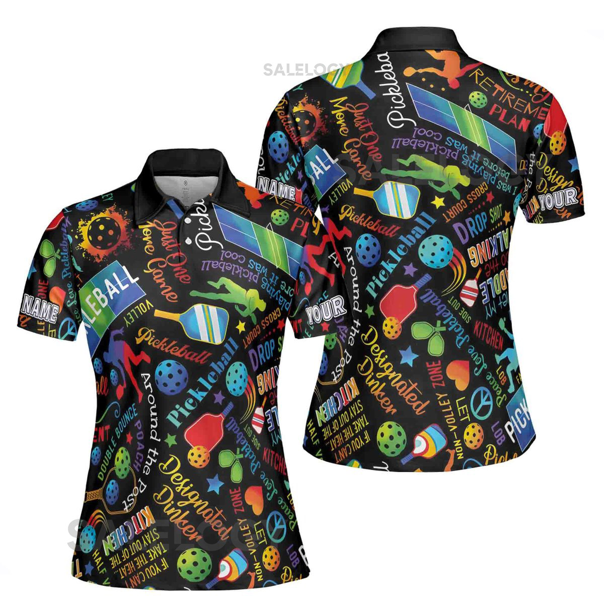 Custom Name Colorful Pickleball Pattern Women39s Polo Shirt S-5XL_60