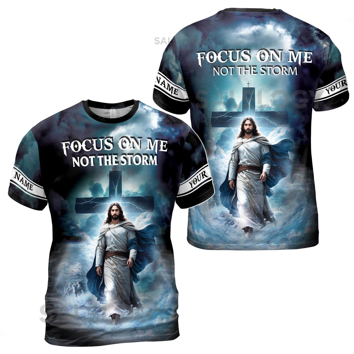 Custom Name Focus On Me Not The Storm Jesus Men39s T-shirt S-5XL_44