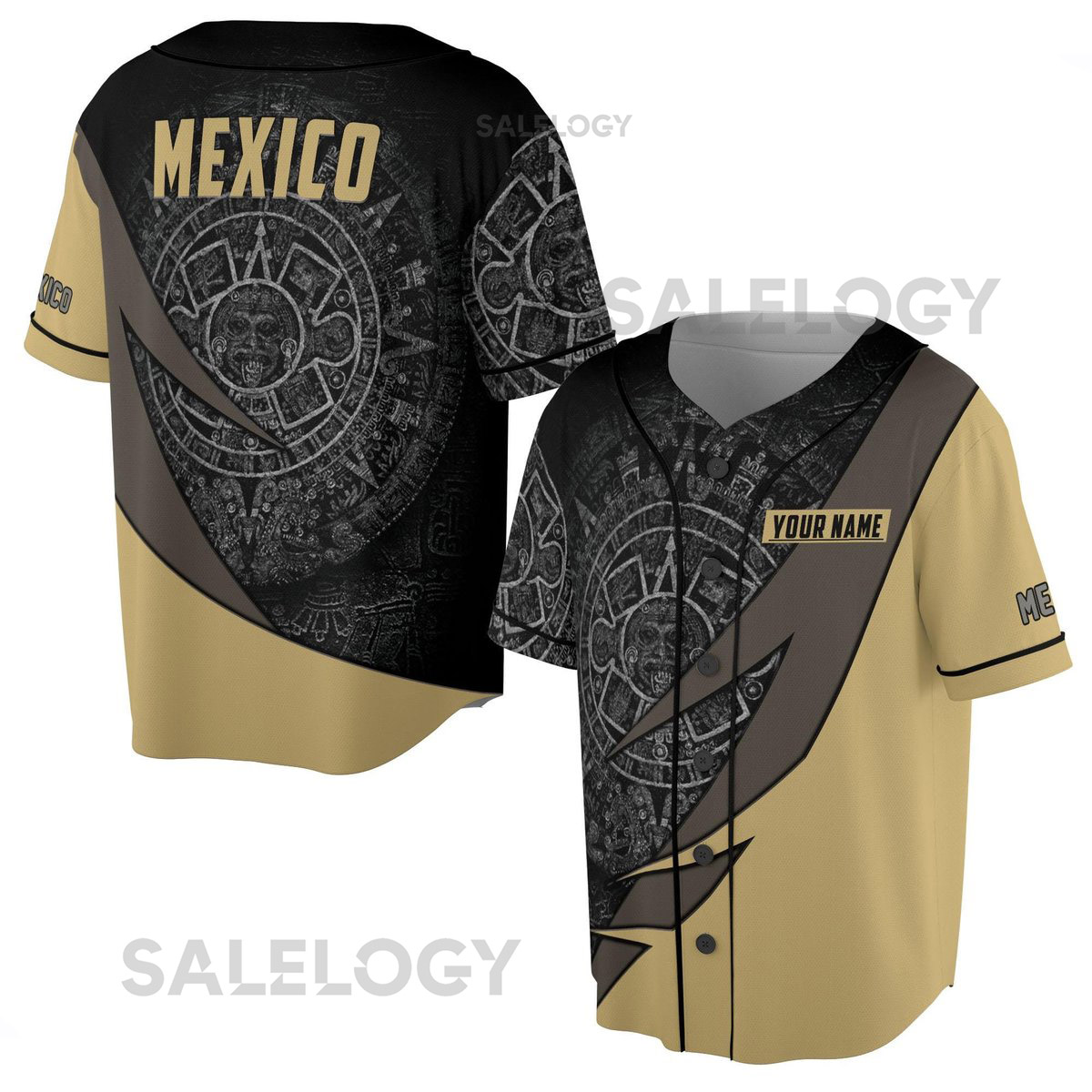 Custom Name Ancient Mexican Tribal Pattern Baseball Jersey S-5XL_6