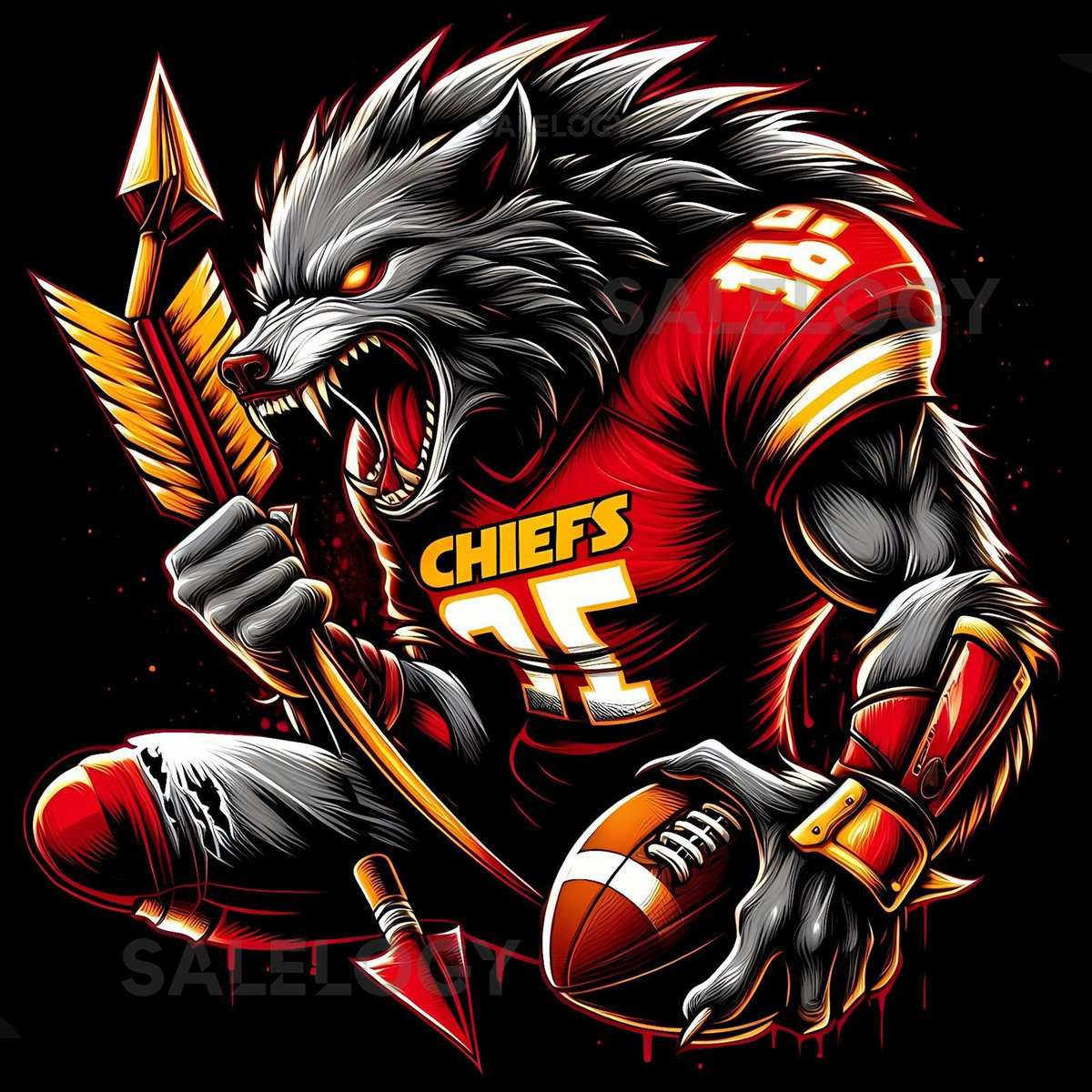 Kansas City Chiefs Football Team Wolf Graphic T-Shirt_271