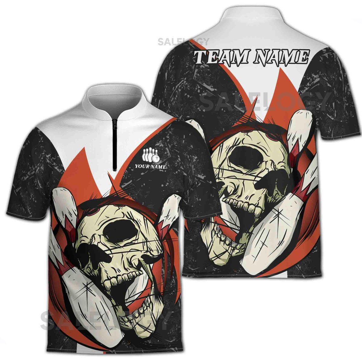 Personalized Skull Rolling Bowling Illustration Zipper Polo Shirt S-5XL_598