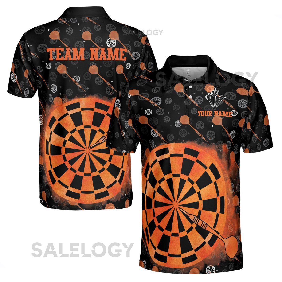 Customized Darts Team Lover Black and Orange Men's Polo Shirt S-5XL_411