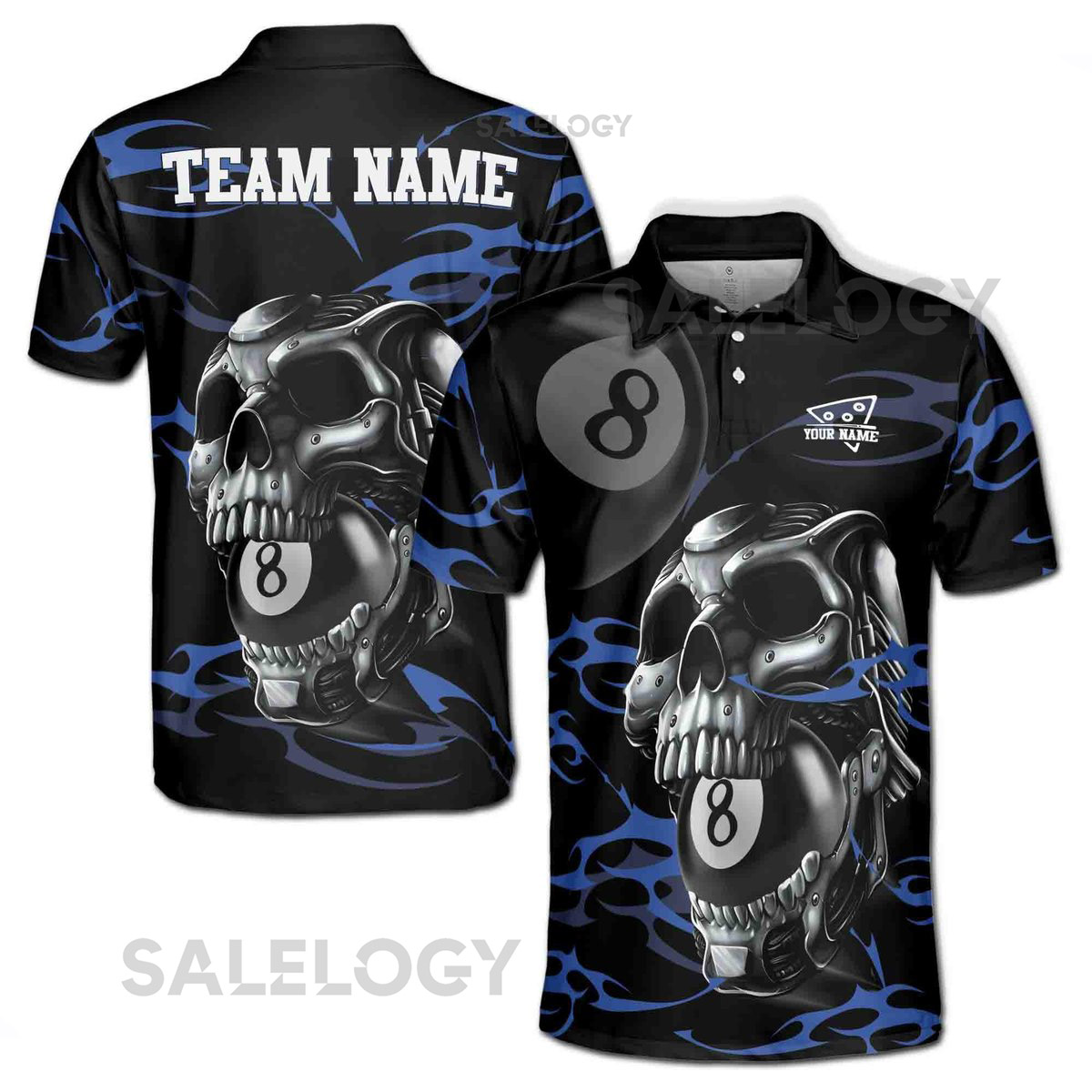 Customized 8-Balls Billiard Player Grunge Skull Men's Polo Shirt S-5XL_399