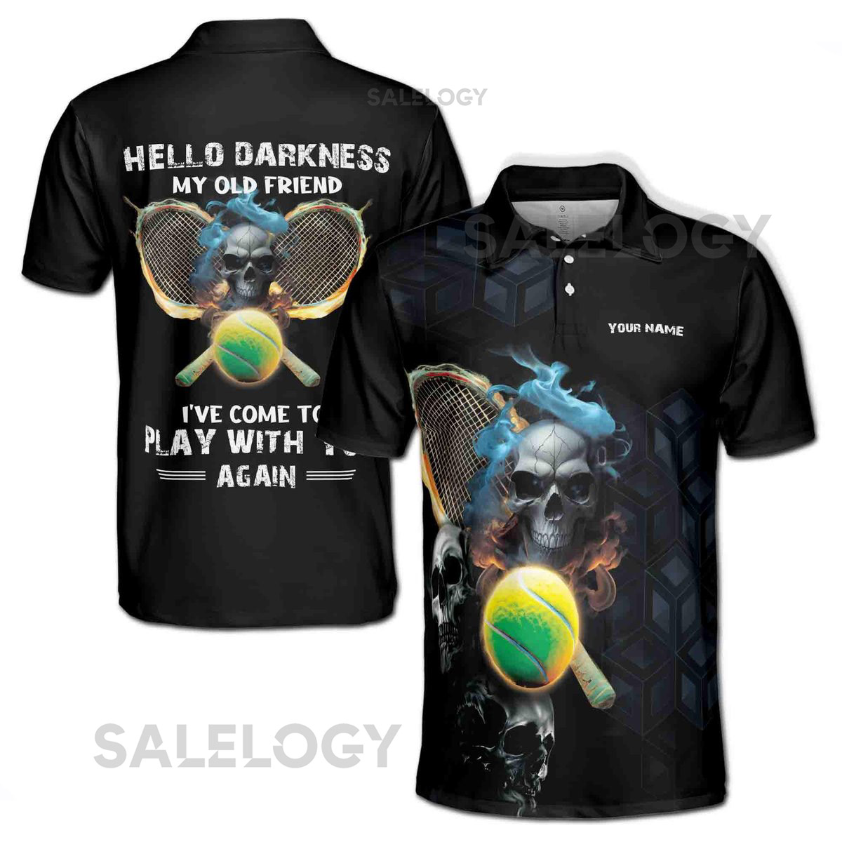 Custom Name Hello Darkness My Old Friend Skull Tennis Men39s Polo Shirt S-5XL_109