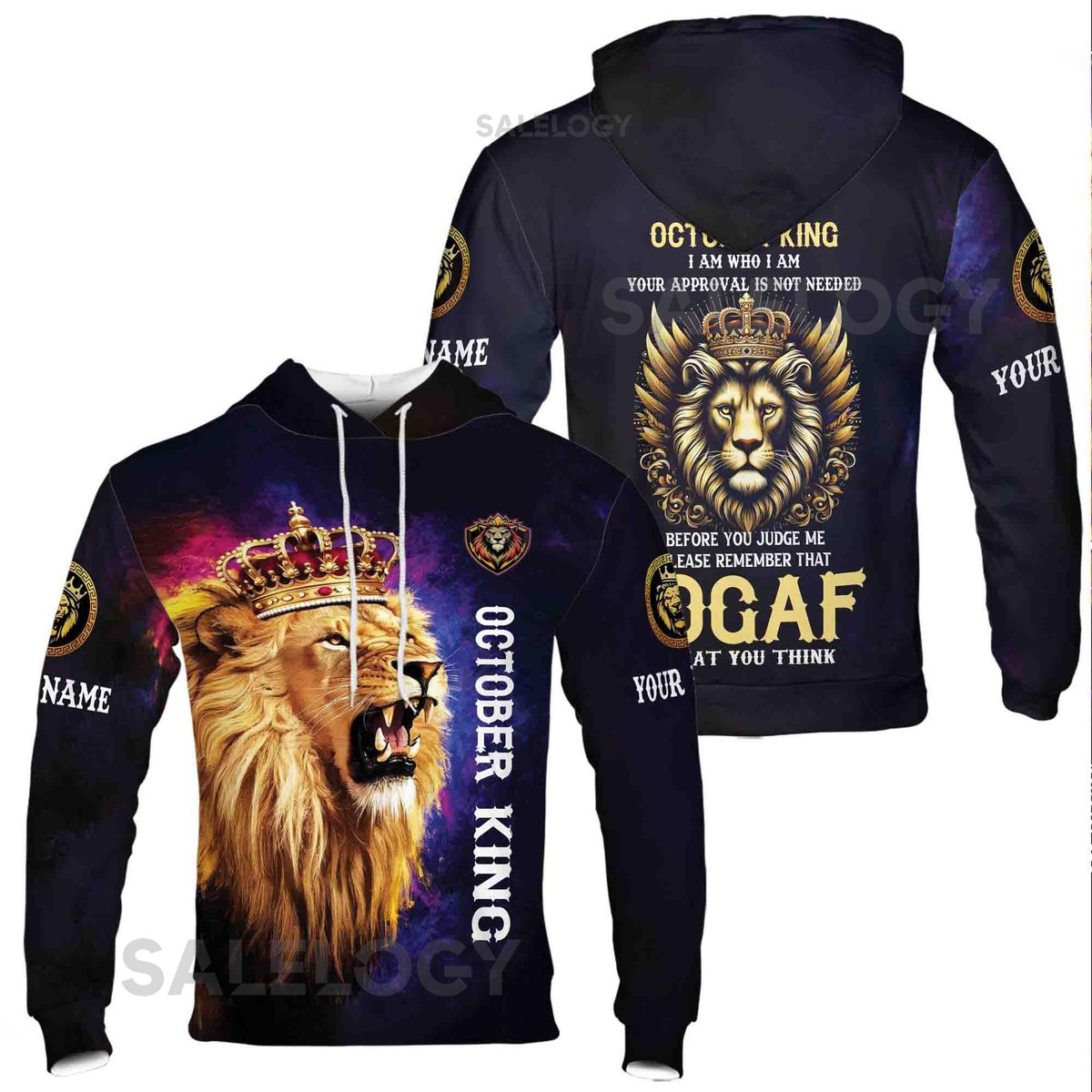 Custom Name Born In October King Honor Lion 3D All Over Printed Hoodie S-5XL_5
