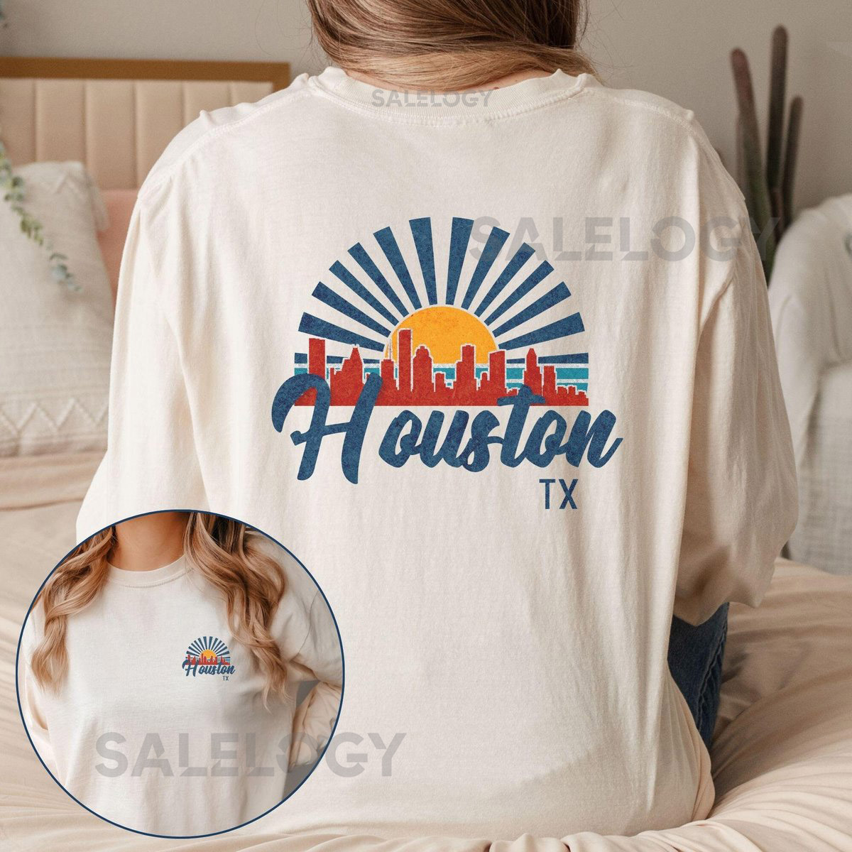 Houston Skyline Long Sleeve Tshirt Houston Texas Shirt Hometown TX Pullover Gift Texas Winter Long Sleeve Gift Idea for Her Downtown H_302