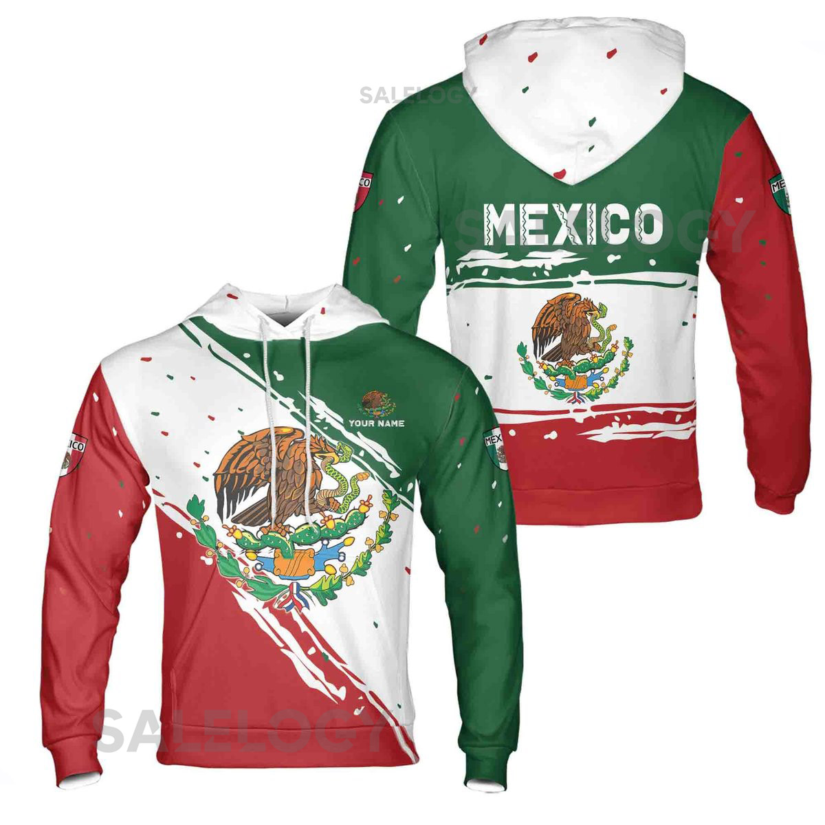Custom Name Patriotic Mexican Mexico Flag Coat of Arms Hoodie S-5XL_57