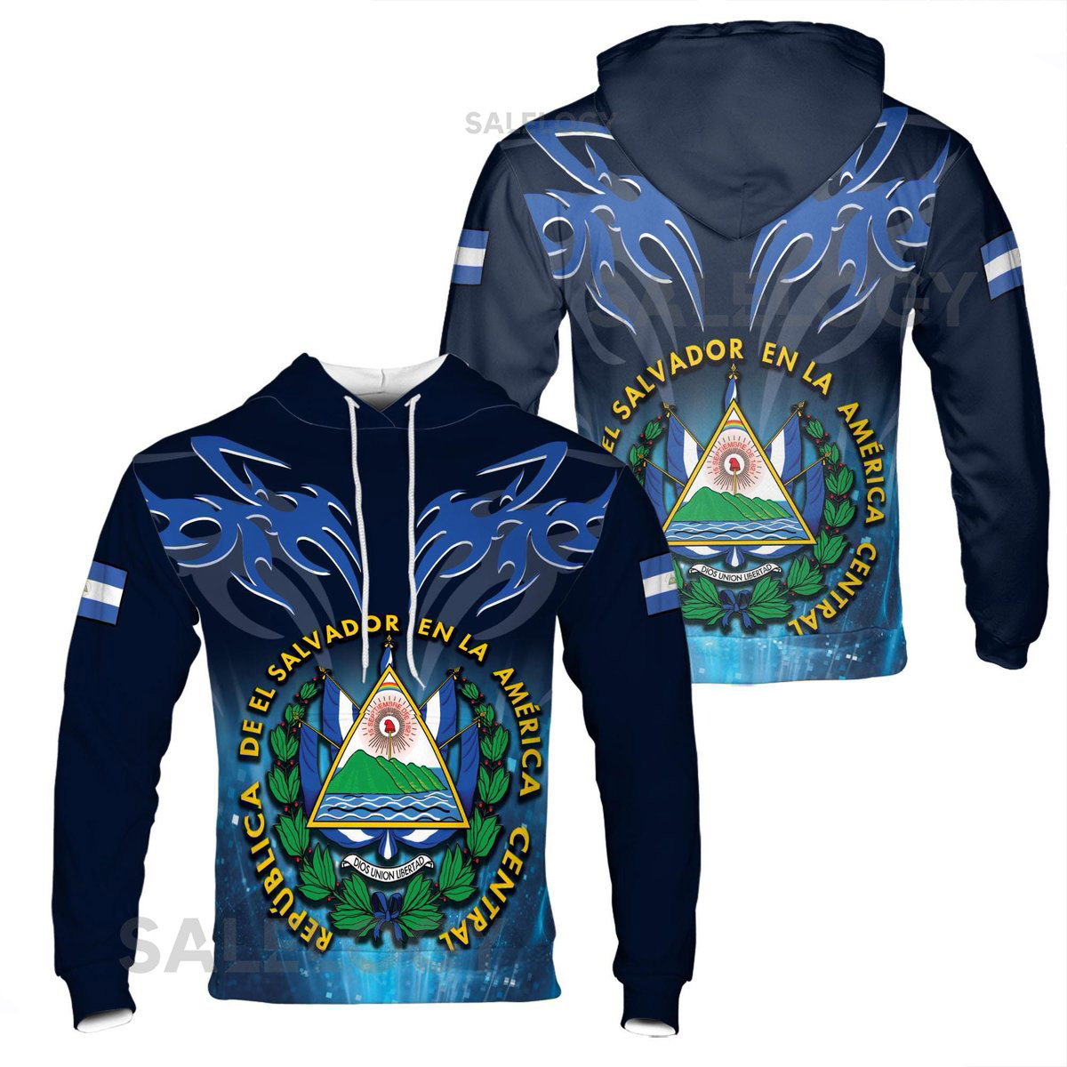Custom Personalized Name El Salvador Coat of Arms Hoodie S-5XL_75
