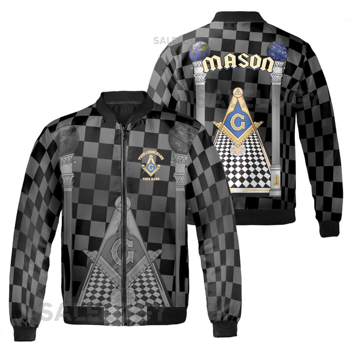Personalized Blue Lodge Freemasonry With Caro Pattern Bomber Jacket S-5XL_87