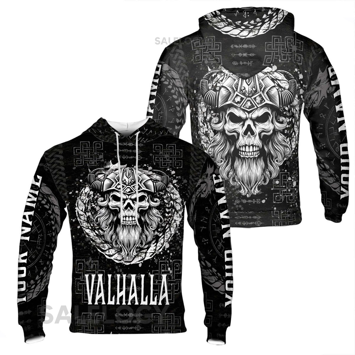 Customized Name Grunge Valhalla Skull Warrior Hoodie S-5XL_87